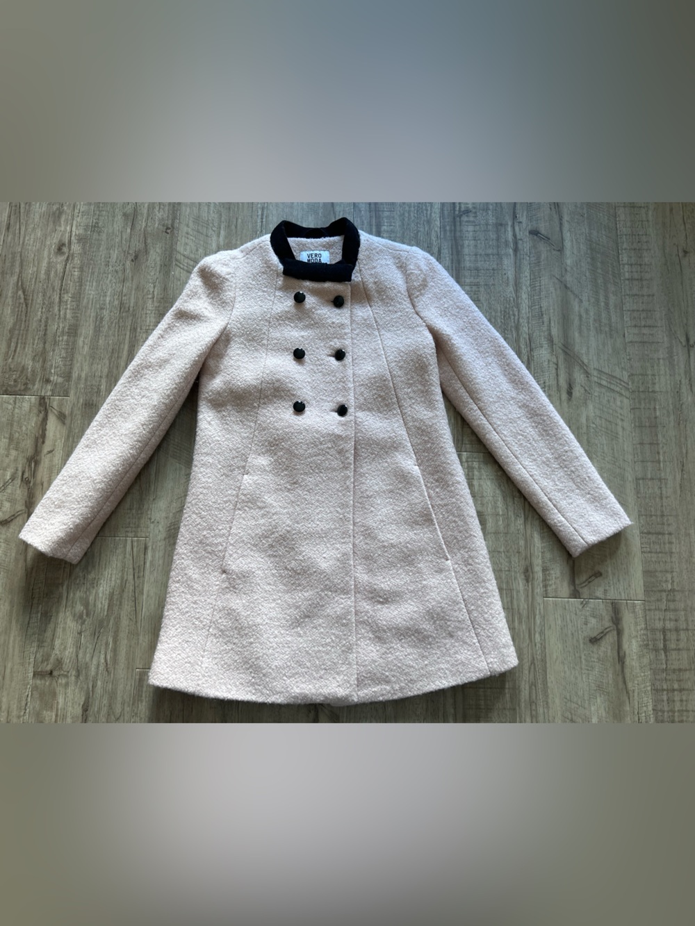 Wool Blend pale pink Coat Black bow Collar feminine girly classy fall fancy - Picture 10 of 13